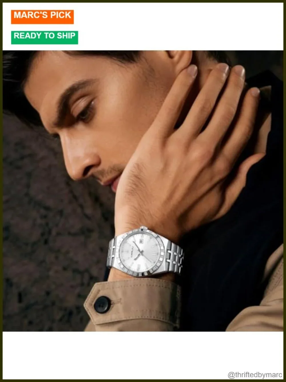 Luminous Analog Quartz Wristwatch, Business Calendar Watch Silver Stainless